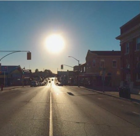 Main Street, Hanover, Ontario at sunset